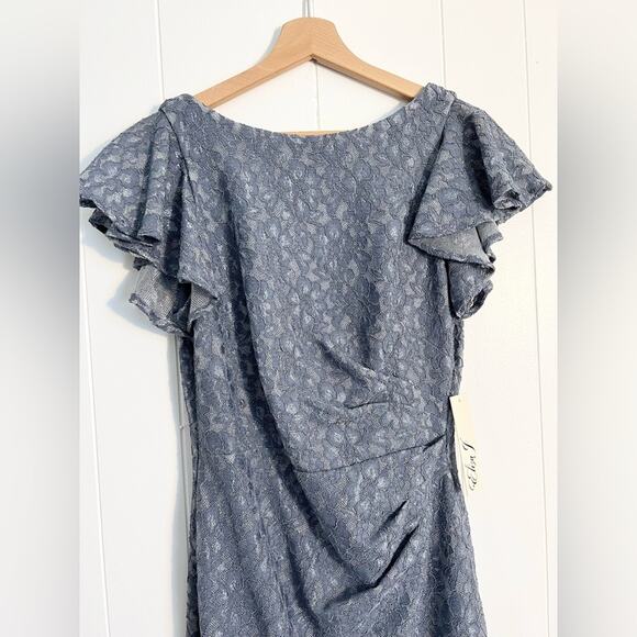 Eliza J NWT blue lace dress flutter sleeve shimmer wedding cocktail party - Picture 4 of 10